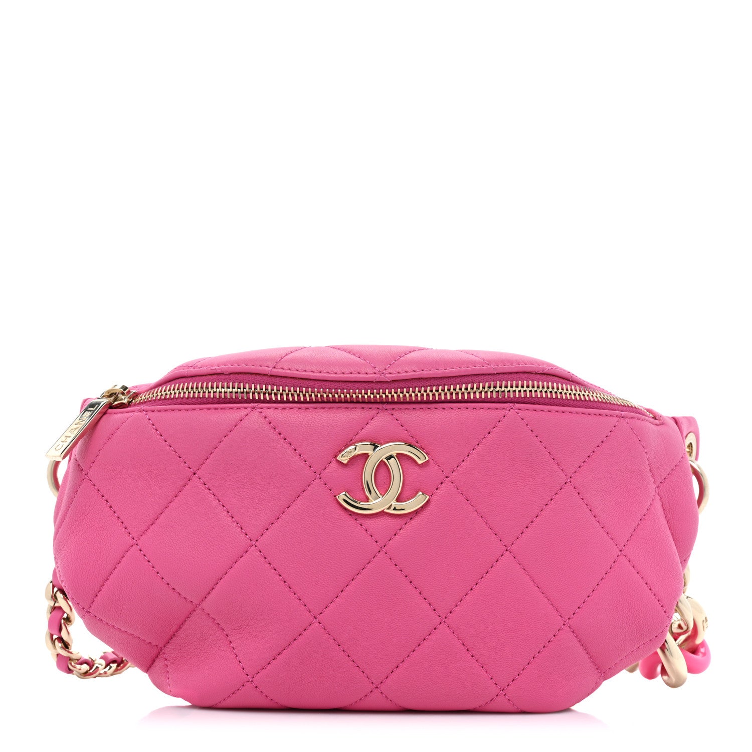 Chanel Lambskin Quilted Resin Bi-Color Waist Bag Fanny Pack Pink 1 of 9
