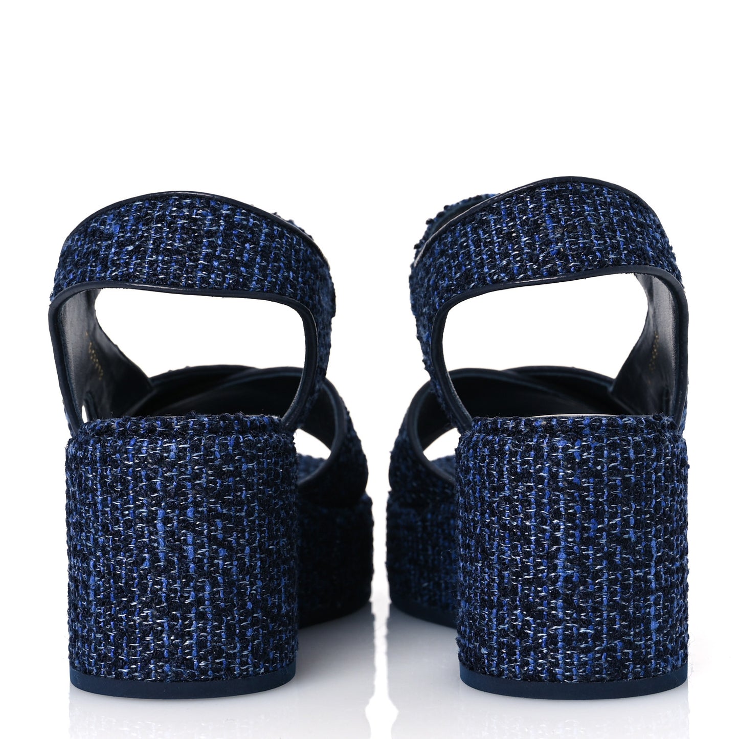 Silk Linen Tweed Quilted CC Platform Sandals 39.5 Navy Blue Gray