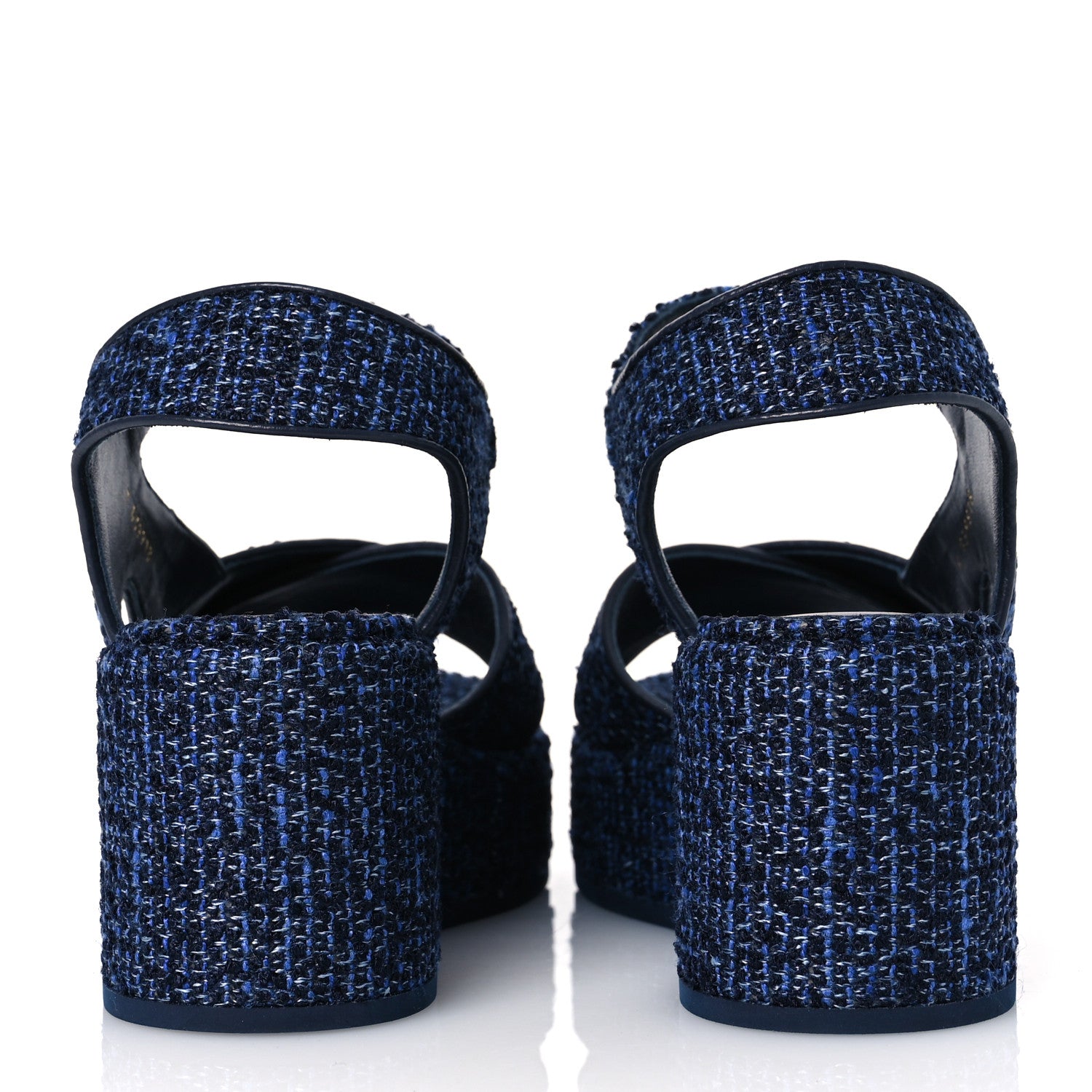 Chanel Silk Linen Tweed Quilted CC Platform Sandals 39.5 Navy Blue Gray 6 of 11