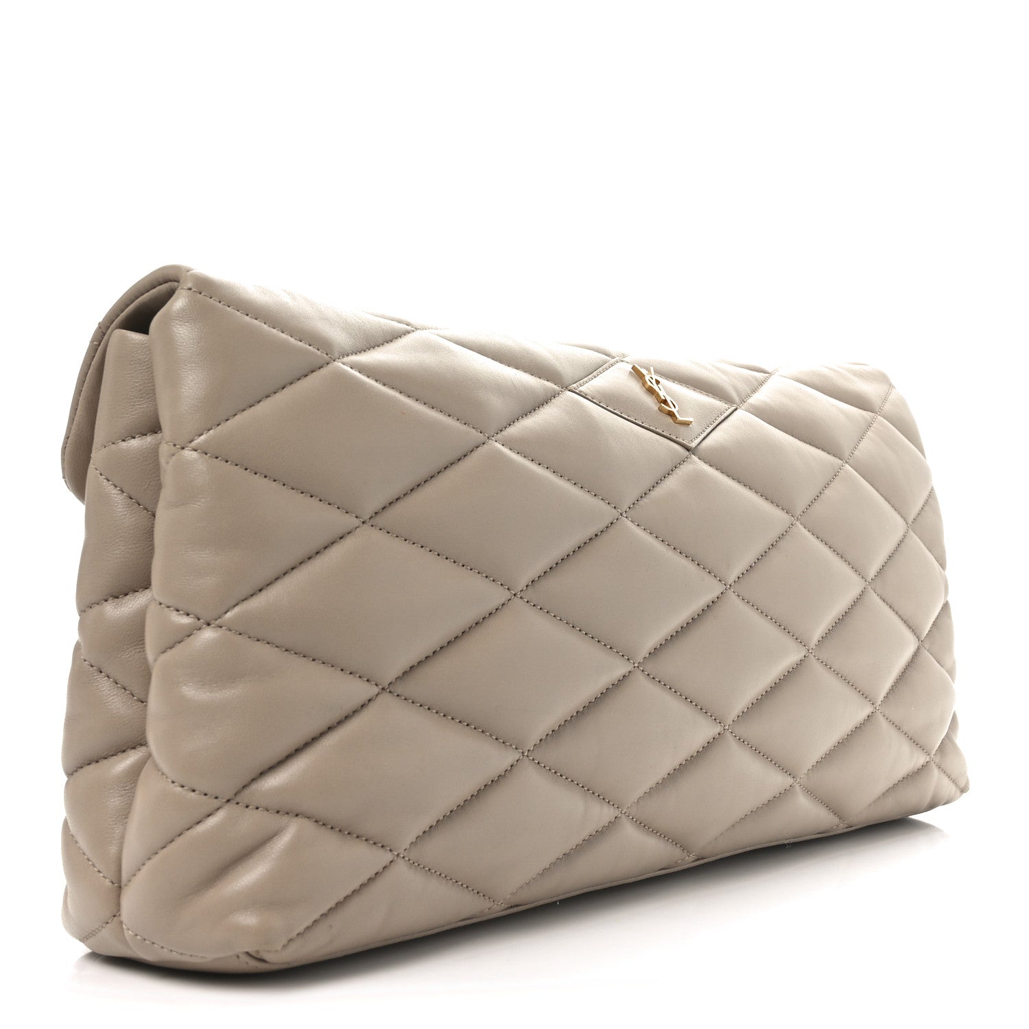 Saint Laurent Lambskin Quilted Sade Puffer Envelope Clutch Dark Beige 3 of 10