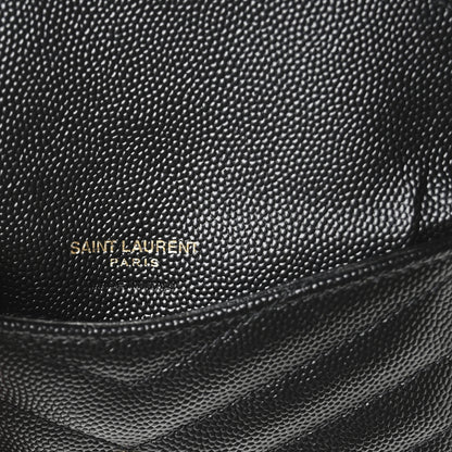 Saint Laurent Grain De Poudre Matelasse Chevron Monogram Compact Wallet Black 6 of 8