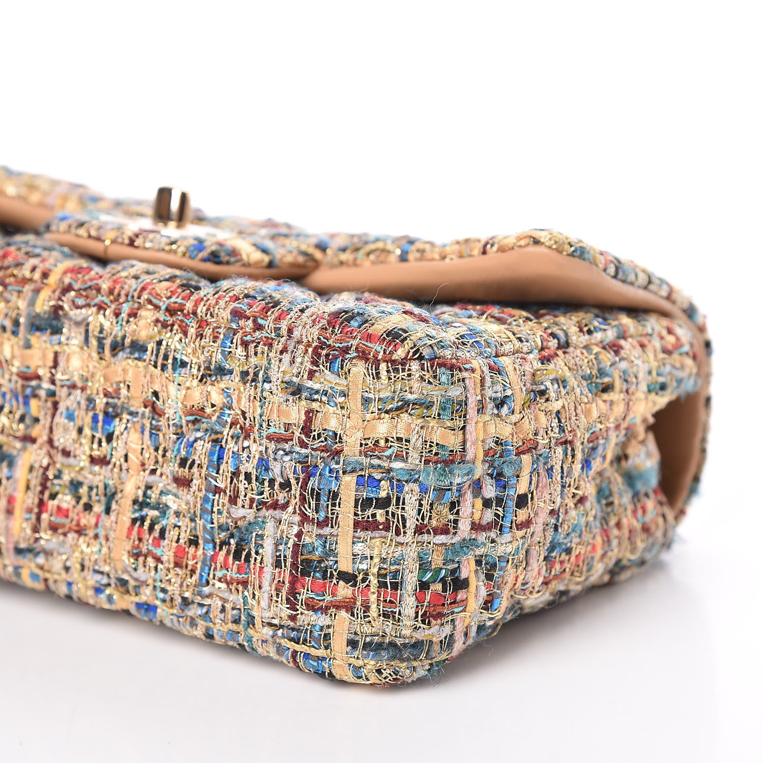 Chanel Tweed Quilted Mini Rectangular Flap Gold Blue 6 of 10