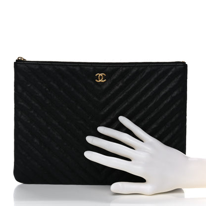 Chanel Aged Calfskin Chevron Quilted Medium Cosmetic Case Black 2 of 13