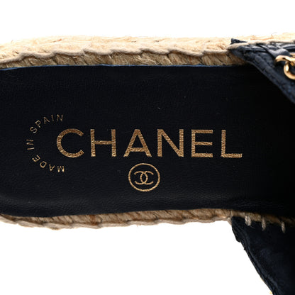 Chanel Lambskin Quilted CC Chain Espadrille Mules 36 Navy Black 6 of 9