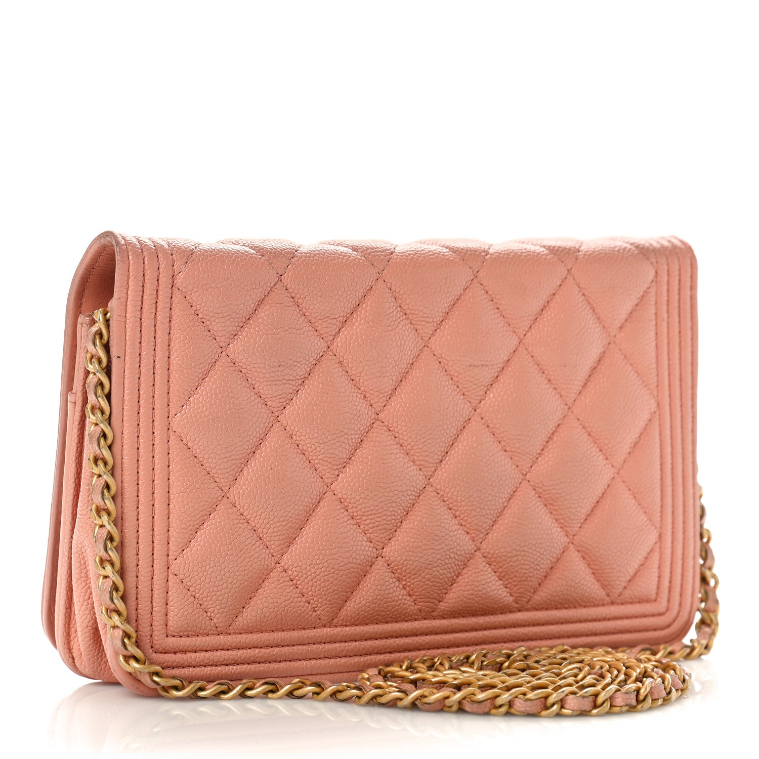 Chanel Iridescent Caviar Quilted Boy Wallet On Chain WOC Pink 2 of 15