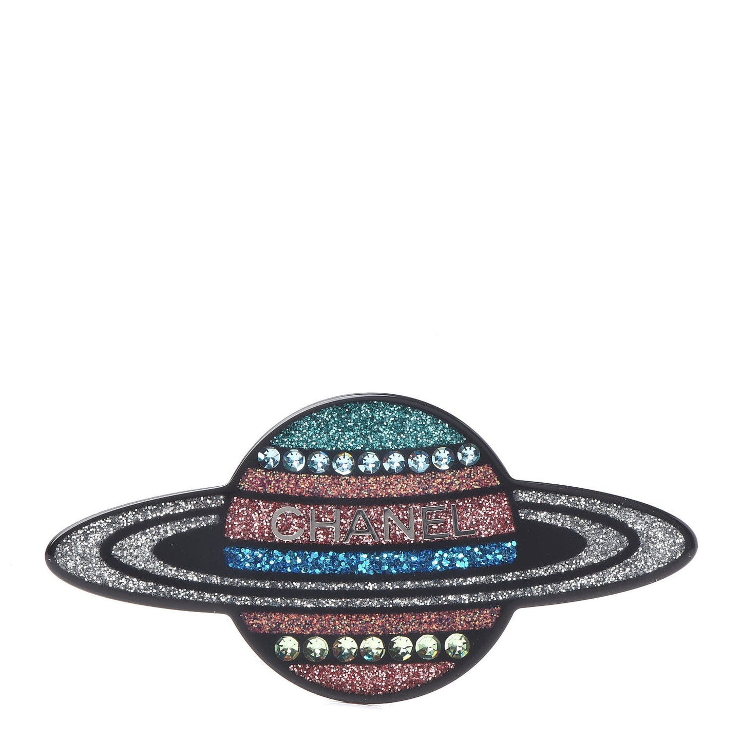 Glittered Resin Strass Planet Brooch Silver Blue Pink