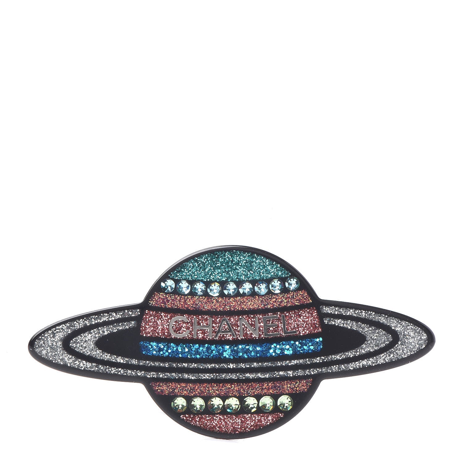 Chanel Glittered Resin Strass Planet Brooch Silver Blue Pink 1 of 5