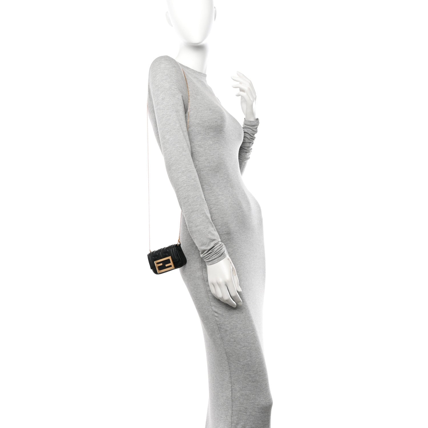 Fendi Nappa Matisse FF Embossed Nano Maxi Buckle Baguette Charm Black 2 of 9