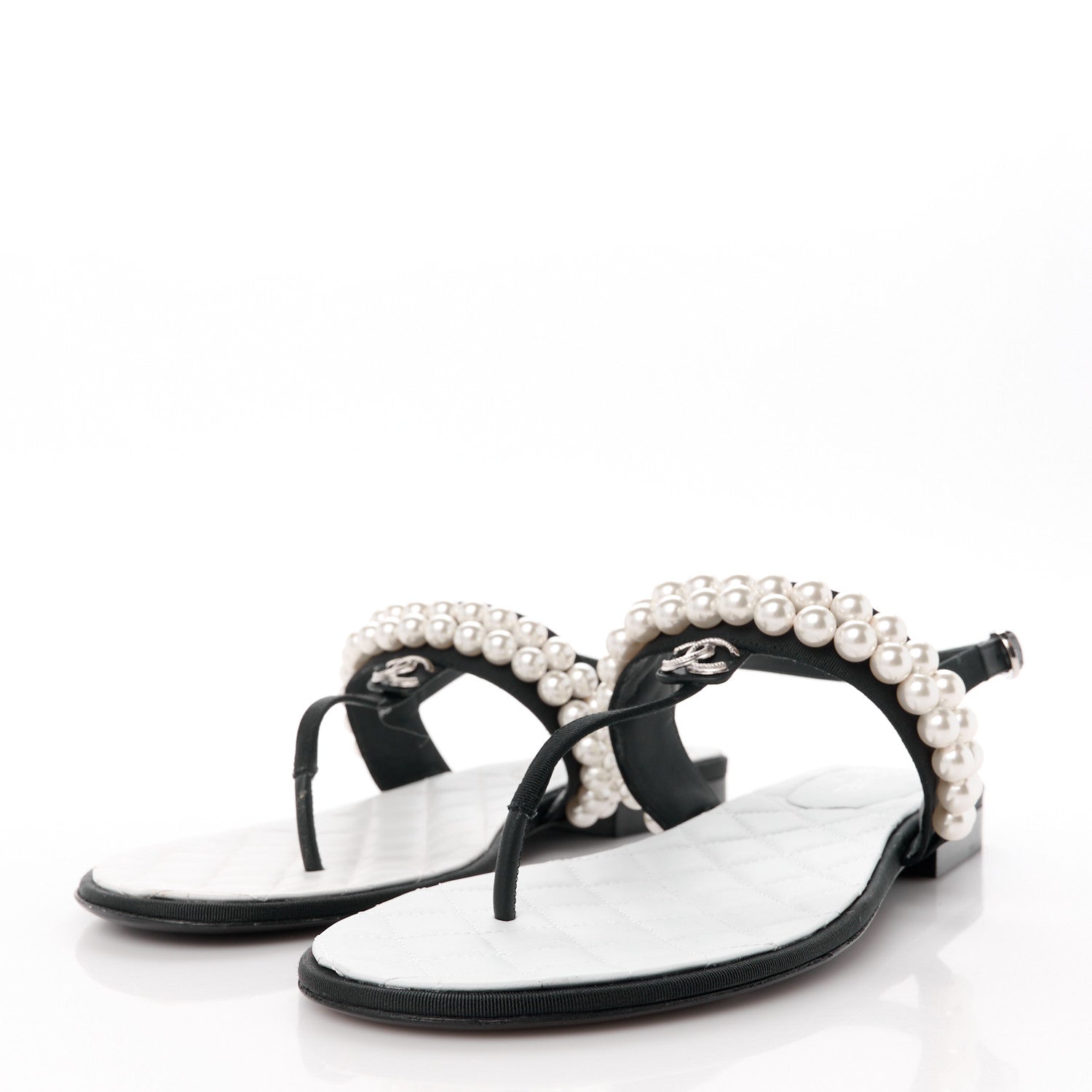 Chanel Grosgrain Pearl CC Sandals 41 Black 3 of 10