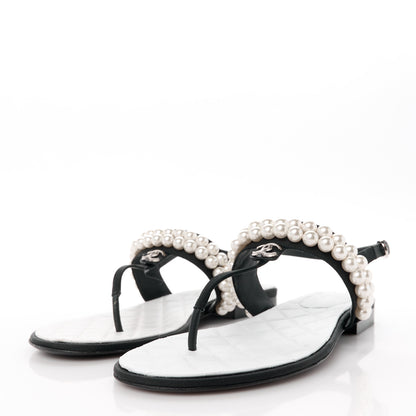 Chanel Grosgrain Pearl CC Sandals 41 Black 3 of 10