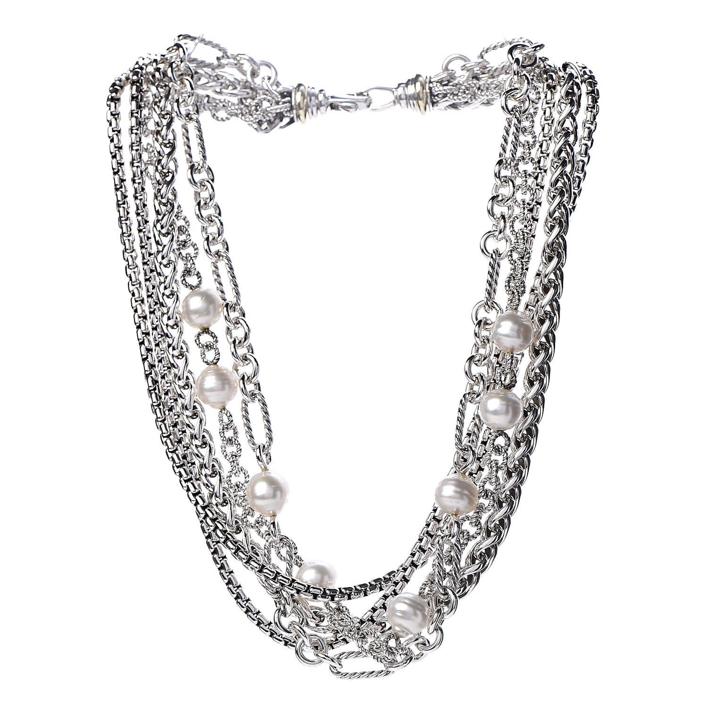 Sterling Silver 18K Yellow Gold Freshwater Pearl Multi Chain Necklace