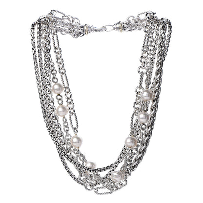 David Yurman Sterling Silver 18K Yellow Gold Freshwater Pearl Multi Chain Necklace 3 of 6