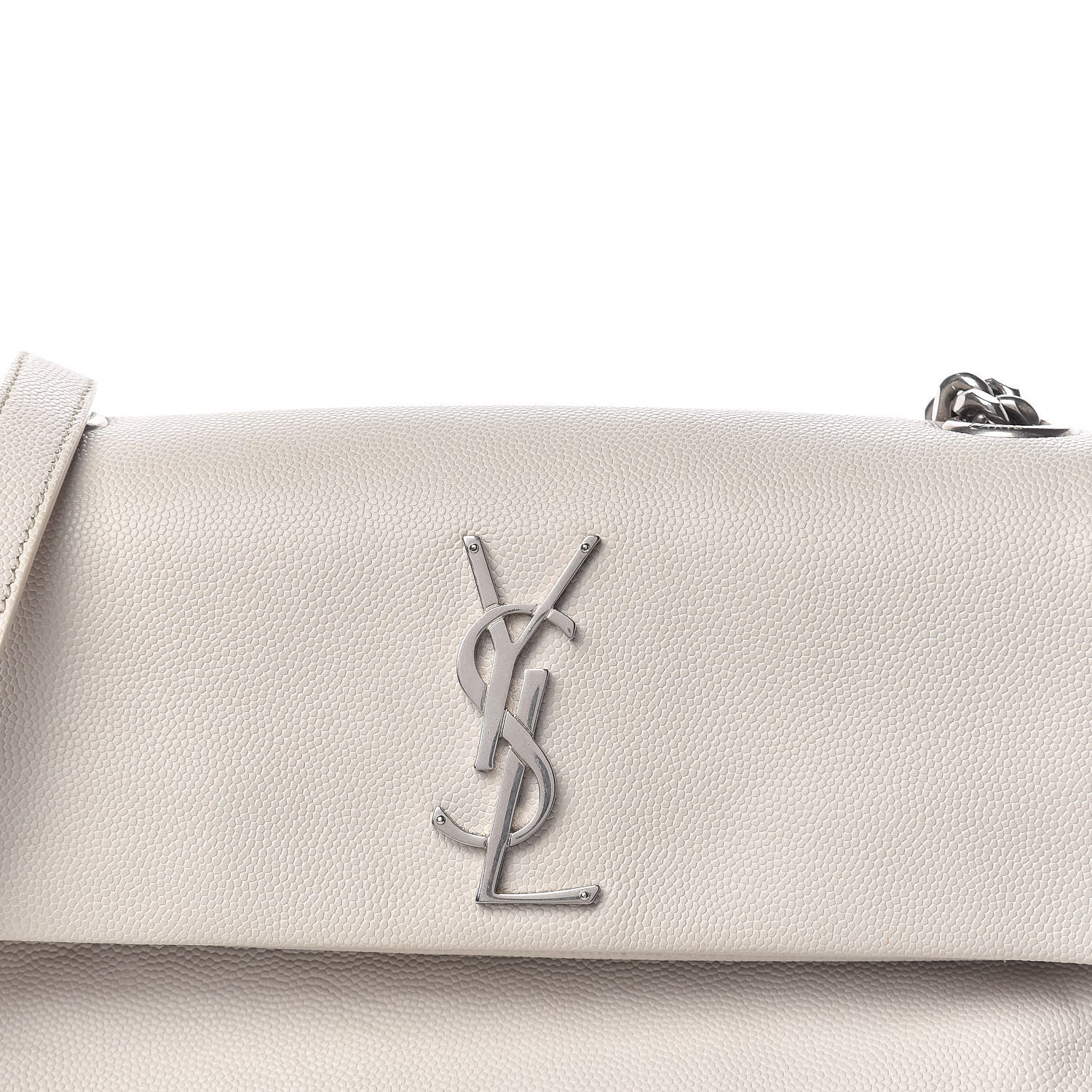 Saint Laurent Grain De Poudre Small West Hollywood Monogram Fold-Over Bag Pearl White 10 of 12