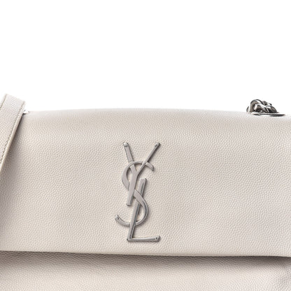Saint Laurent Grain De Poudre Small West Hollywood Monogram Fold-Over Bag Pearl White 10 of 12
