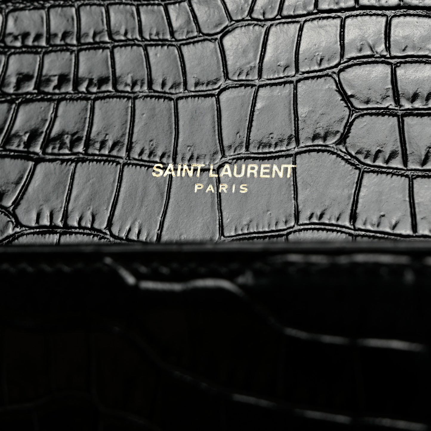 Calfskin Crocodile Embossed Classic Monogram Tassel Clutch Black