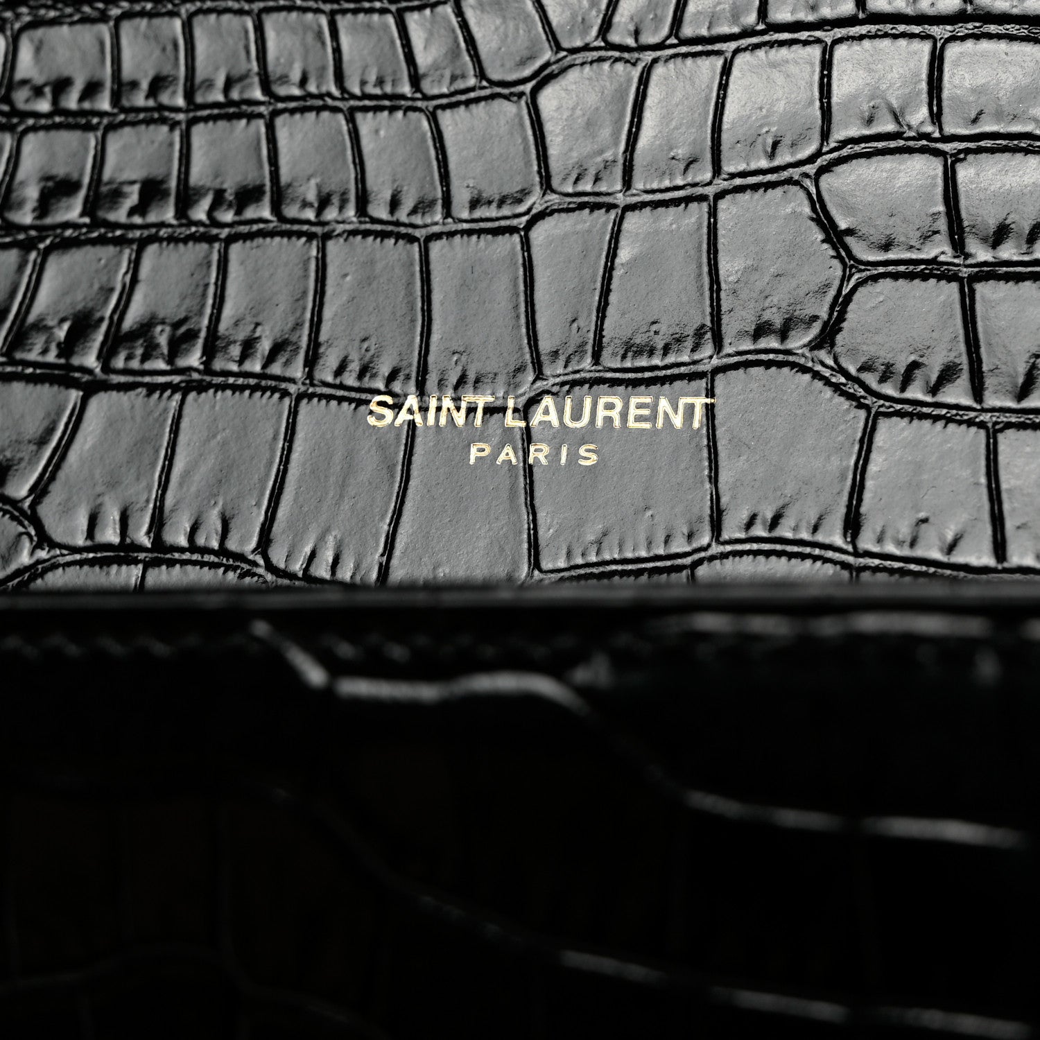 Saint Laurent Calfskin Crocodile Embossed Classic Monogram Tassel Clutch Black 6 of 8