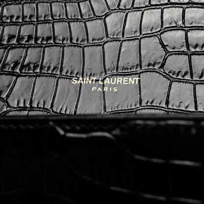 Saint Laurent Calfskin Crocodile Embossed Classic Monogram Tassel Clutch Black 6 of 8