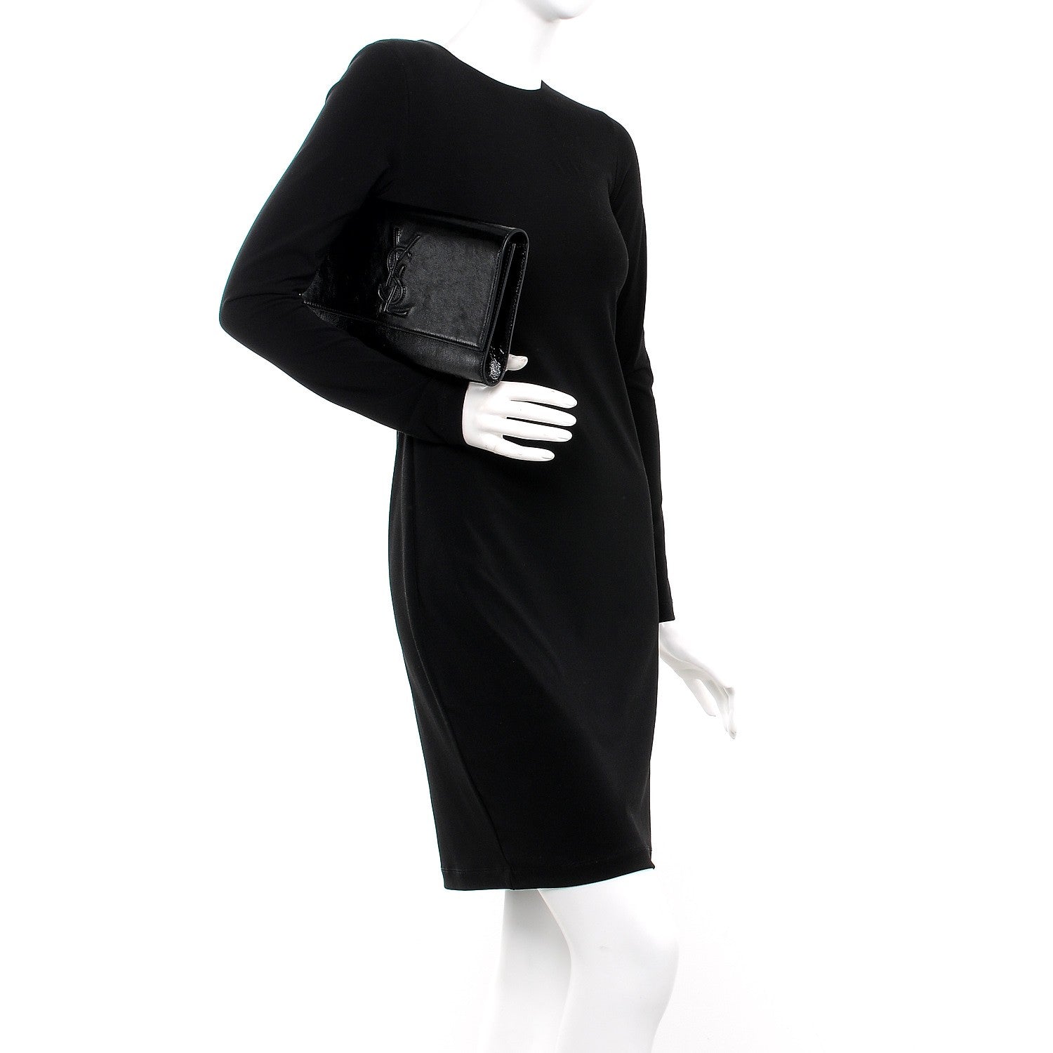 Saint Laurent Textured Patent Monogram Large Belle De Jour Clutch Black 2 of 6