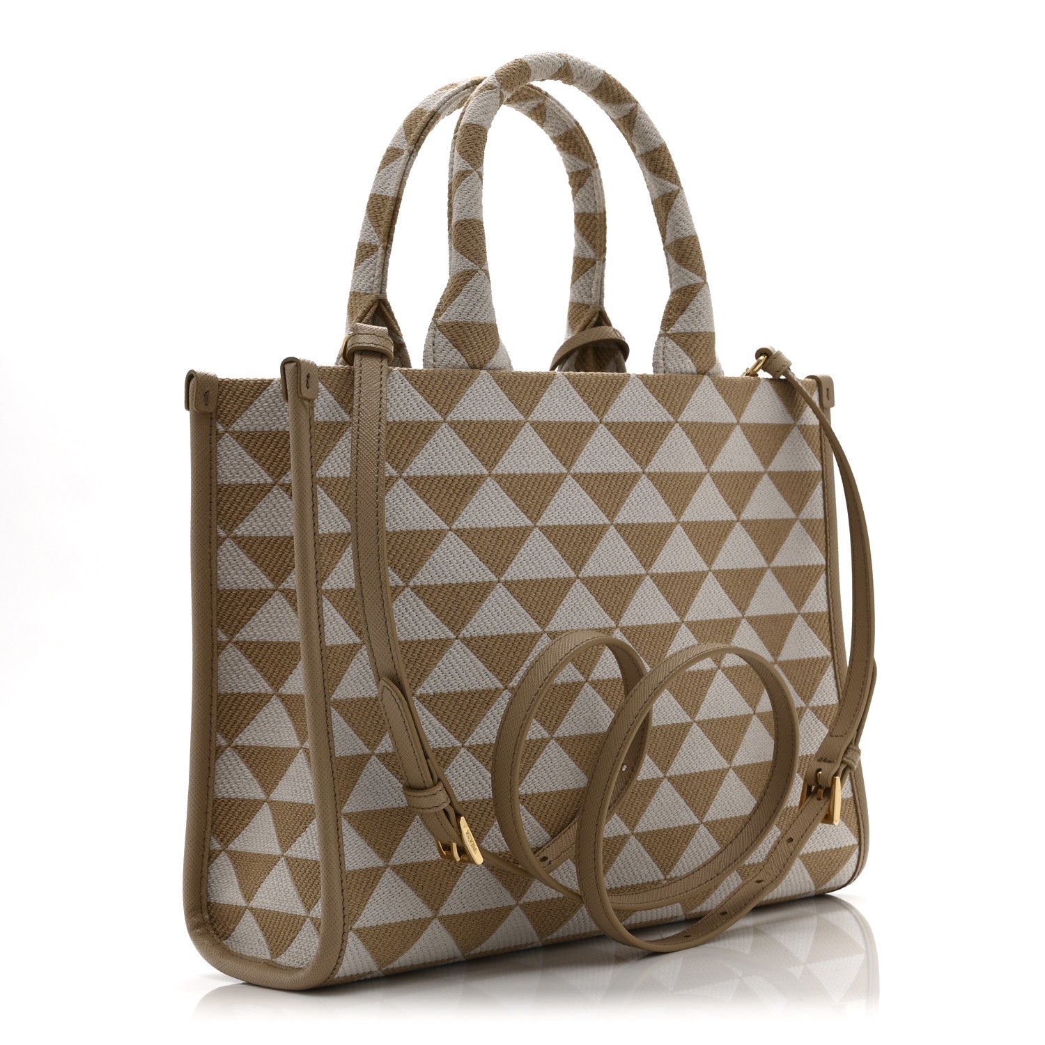 Prada Jacquard Saffiano Triangolo Symbole Embroidered Small Tote Corda Talco 3 of 10