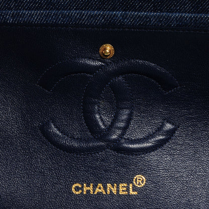 Chanel Denim Quilted Medium Double Flap Navy Blue 6 of 9