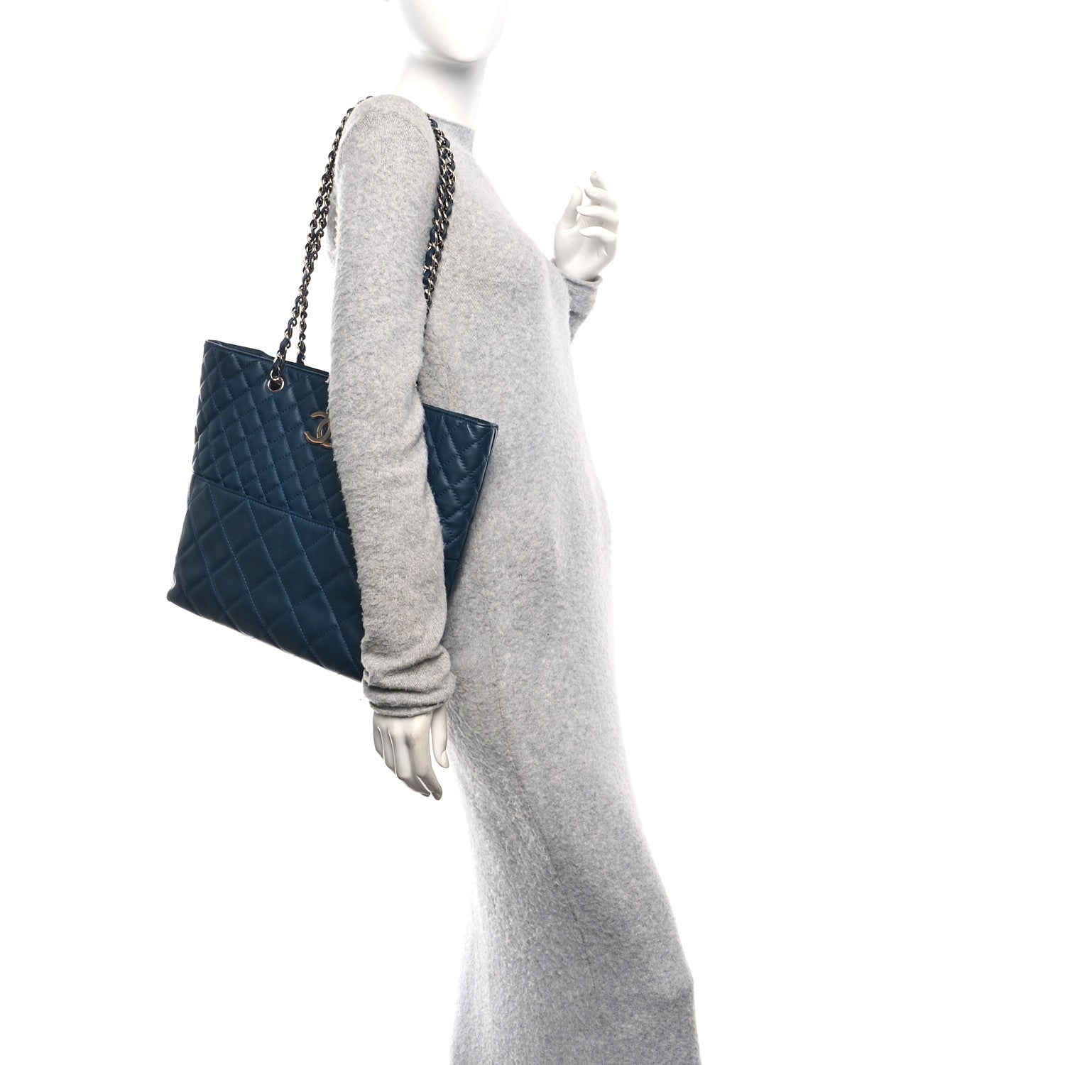 Chanel Calfskin Quilted In The Business North South Tote  Blue 2 of 10