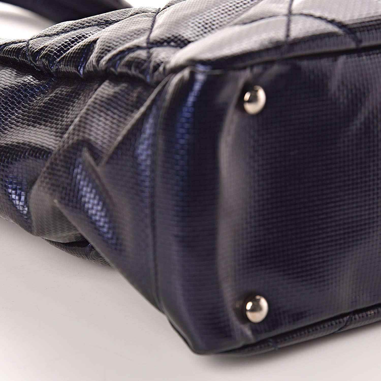 Chanel Metallic Coated Canvas Quilted Small Paris Biarritz Tote Blue 9 of 14