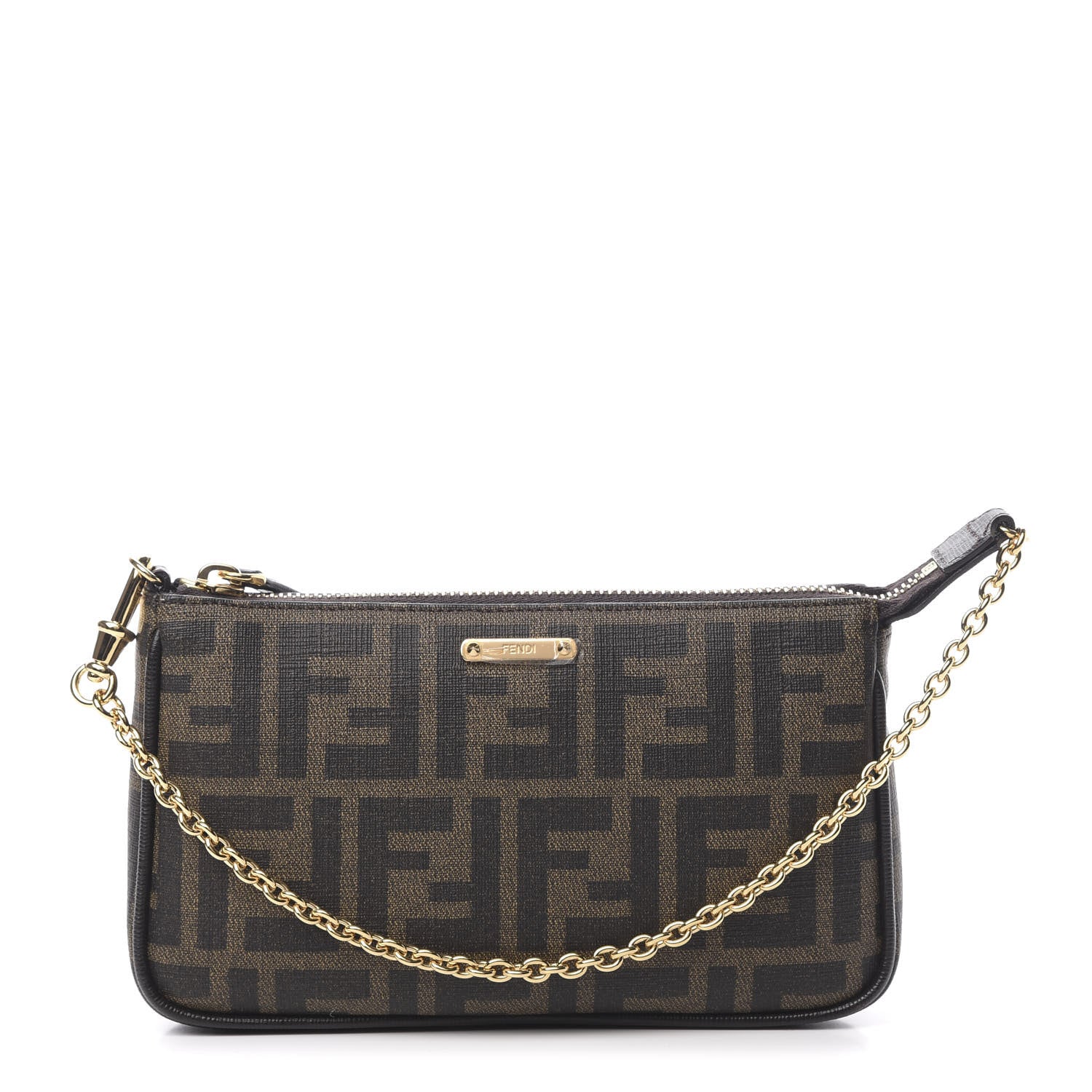 Fendi Zucca Spalmati Vitello Elite Pochette Tobacco Ebano 1 of 12