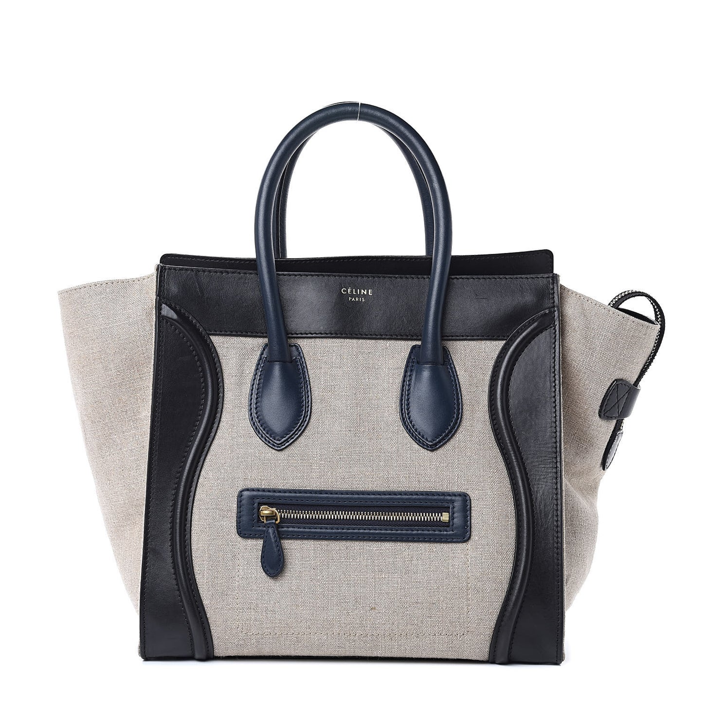 Linen Smooth Calfskin Mini Bi-Color Luggage Natural Black