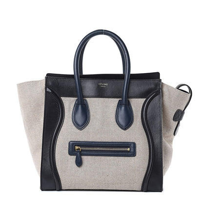 Celine Linen Smooth Calfskin Mini Bi-Color Luggage Natural Black 1 of 19