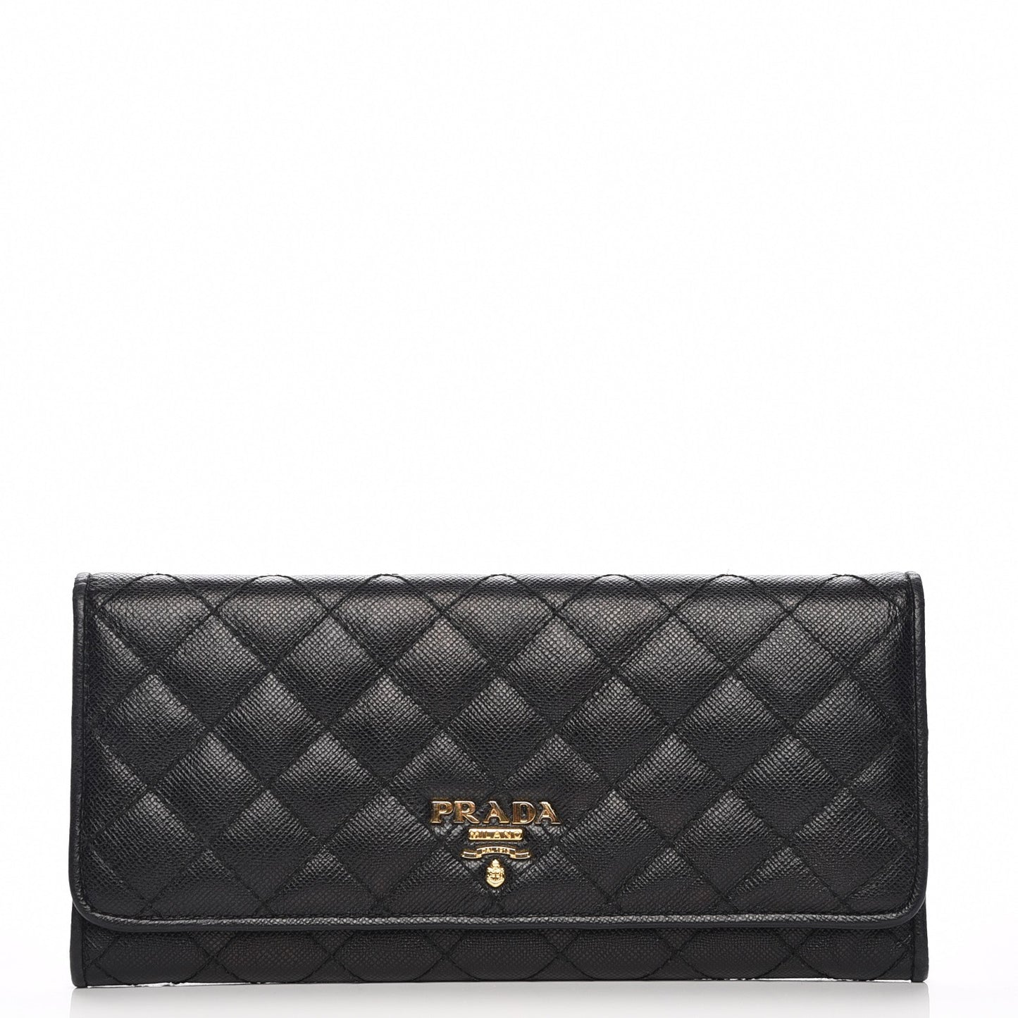 Saffiano Metal Quilted Continental Flap Wallet Nero Black