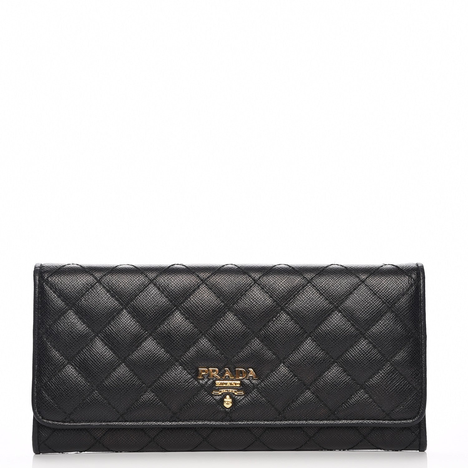 Prada Saffiano Metal Quilted Continental Flap Wallet Nero Black 1 of 9