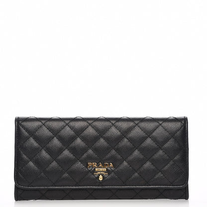 Prada Saffiano Metal Quilted Continental Flap Wallet Nero Black 1 of 9