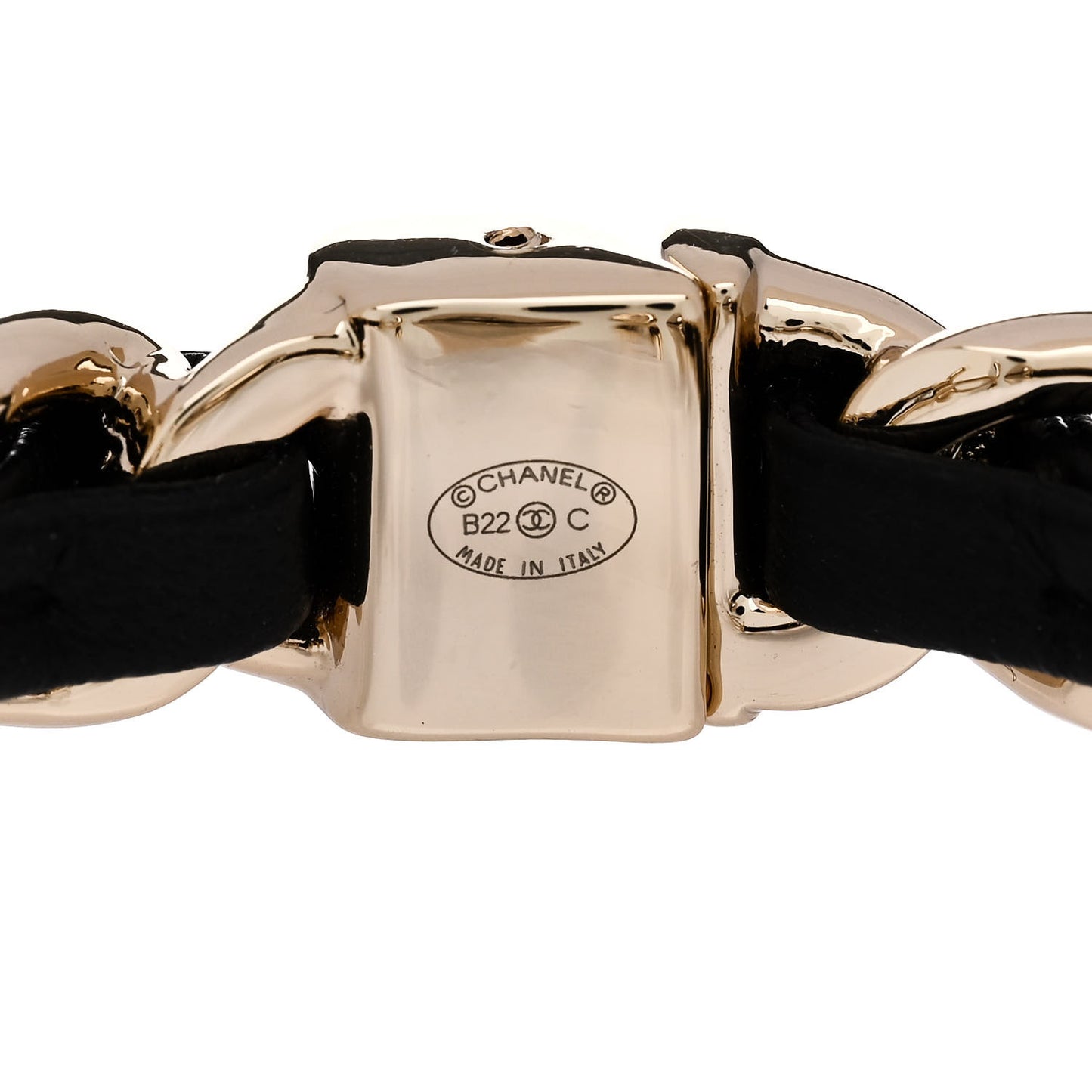 Metal Lambskin Pearl CC Heart Chain Cuff Bracelet Gold