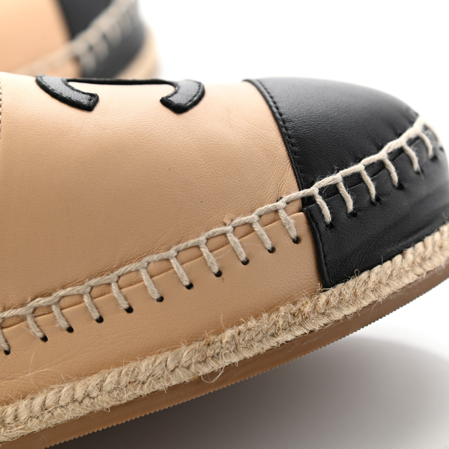 Lambskin Cap Toe CC Espadrille Sandals 36 Beige Black