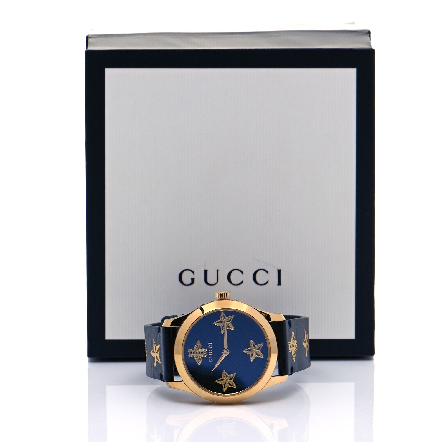 Gucci Stainless Steel Calfskin 38mm G-Timeless Bee Star Quartz Watch Black 8 of 8