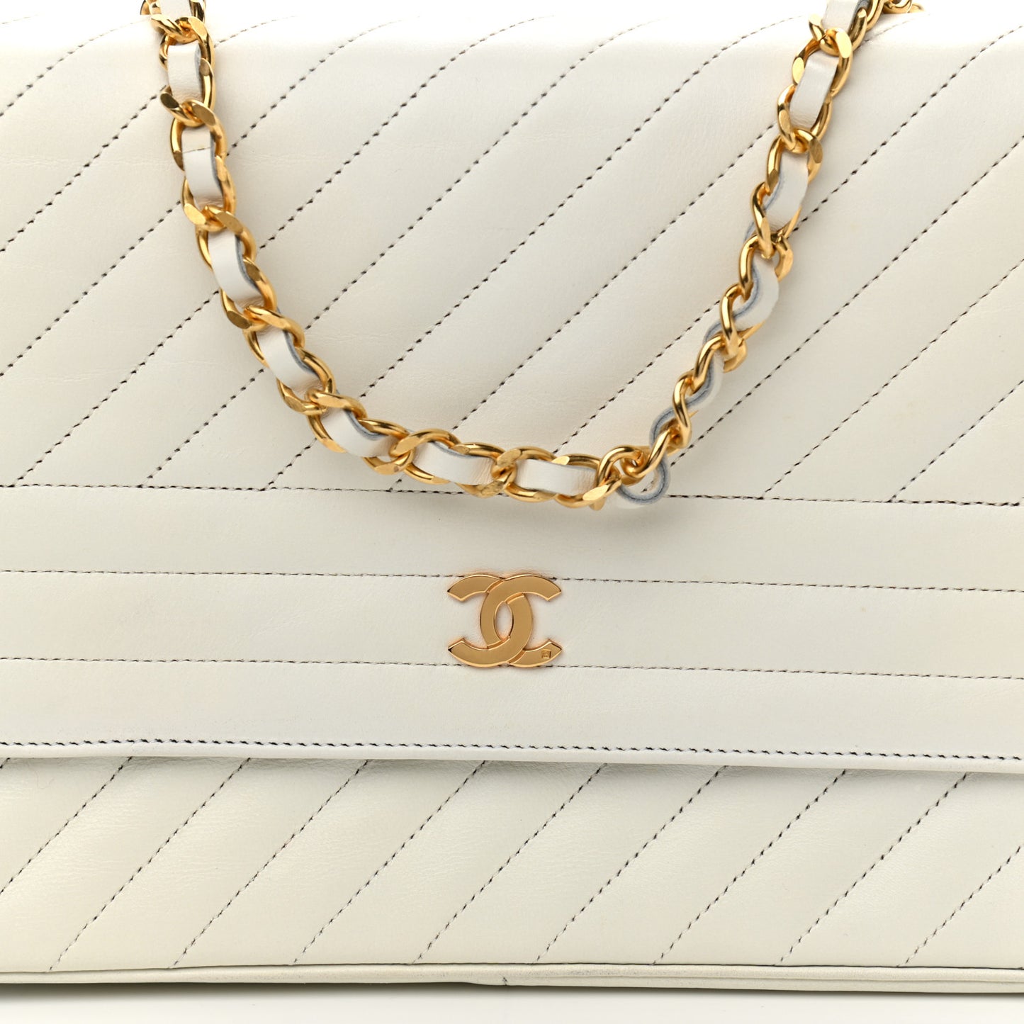 Lambskin Diagonal Quilted Small Single Flap White