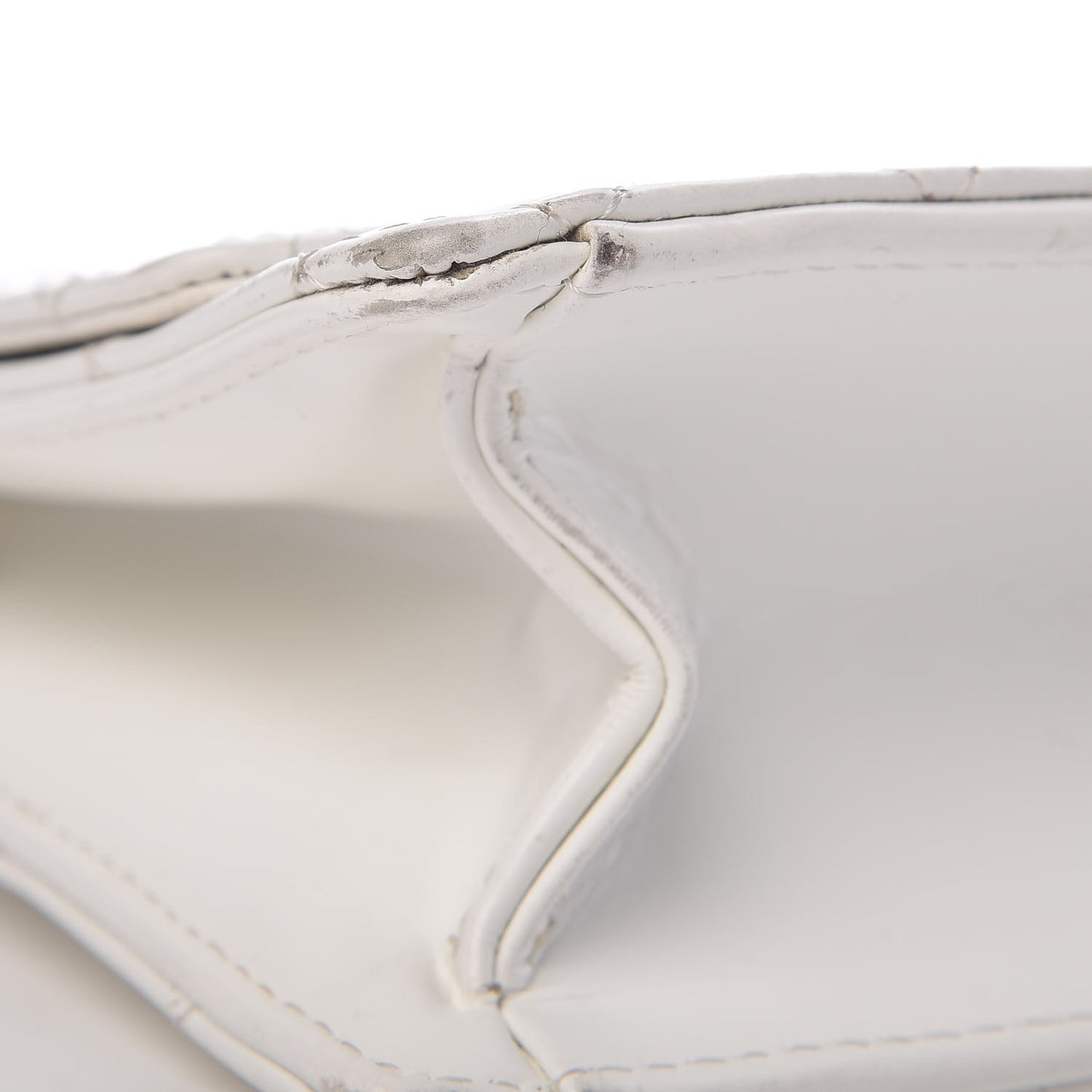 Glazed Calfskin Stitched Mini Square Flap White
