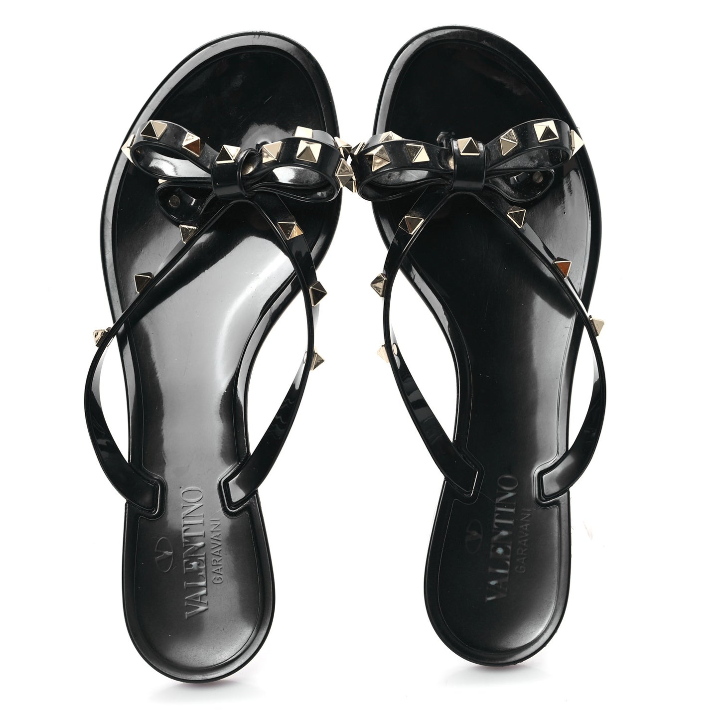 PVC Jelly Rockstud Bow Thong Sandals 39 Black