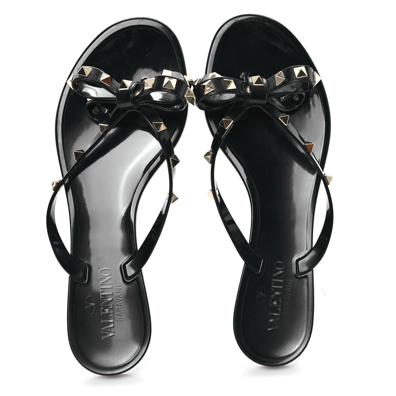 Valentino Garavani PVC Jelly Rockstud Bow Thong Sandals 39 Black 2 of 8