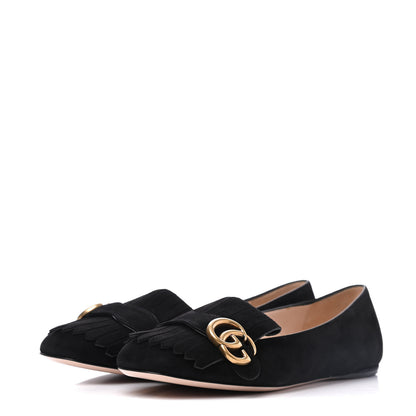Gucci Kid Scamosciato GG Marmont Fringe Flats 38.5 Black 3 of 8