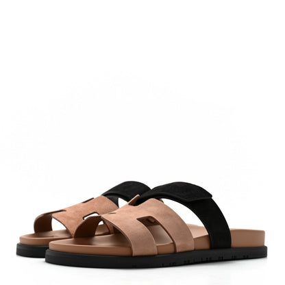 Hermes Suede Goatskin Womens Chypre Sandals 39 Rose Perle Black 4 of 9