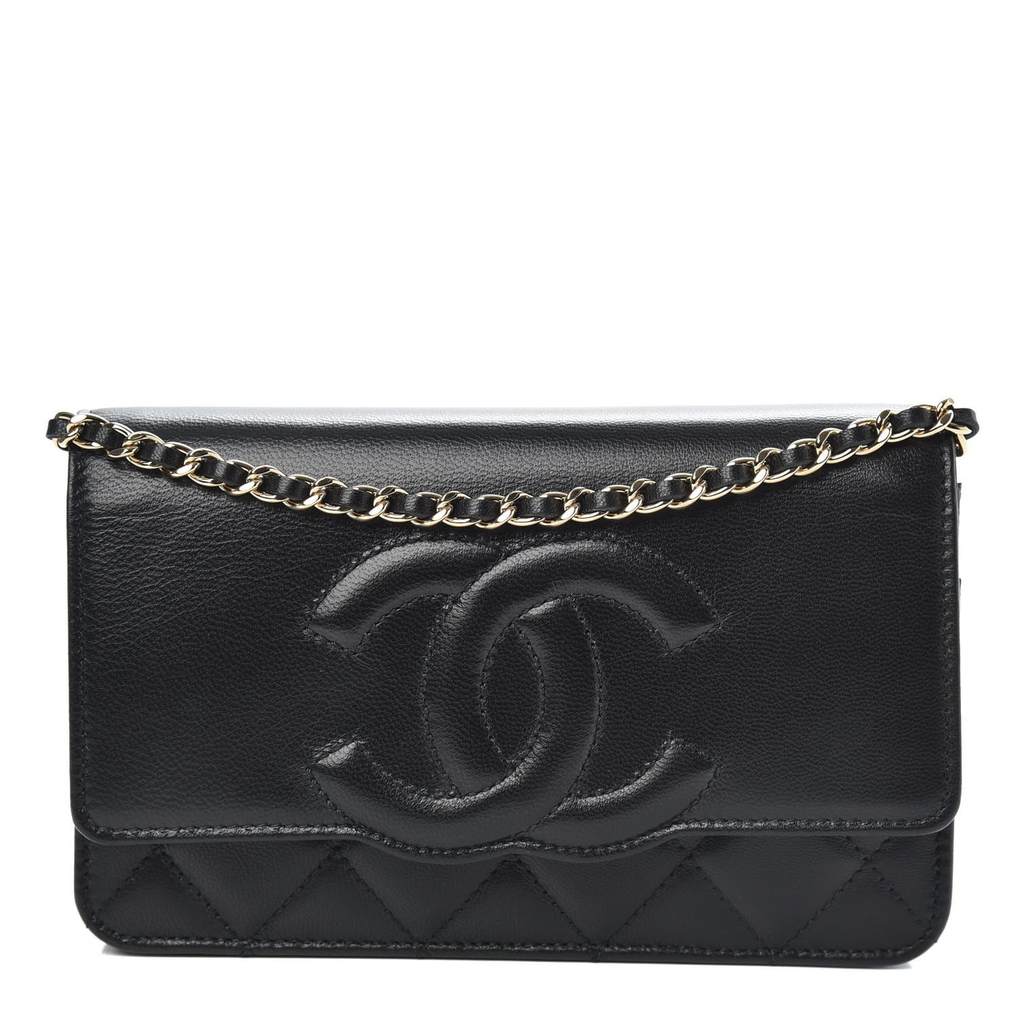 Goatskin Quilted Timeless CC Wallet On Chain WOC Black