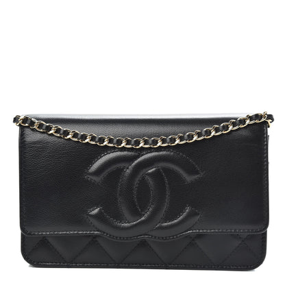 Chanel Goatskin Quilted Timeless CC Wallet On Chain WOC Black 1 of 12
