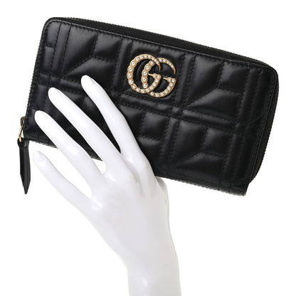 Gucci Calfskin Matelasse Pearly GG Marmont Zip Around Wallet Black 2 of 7