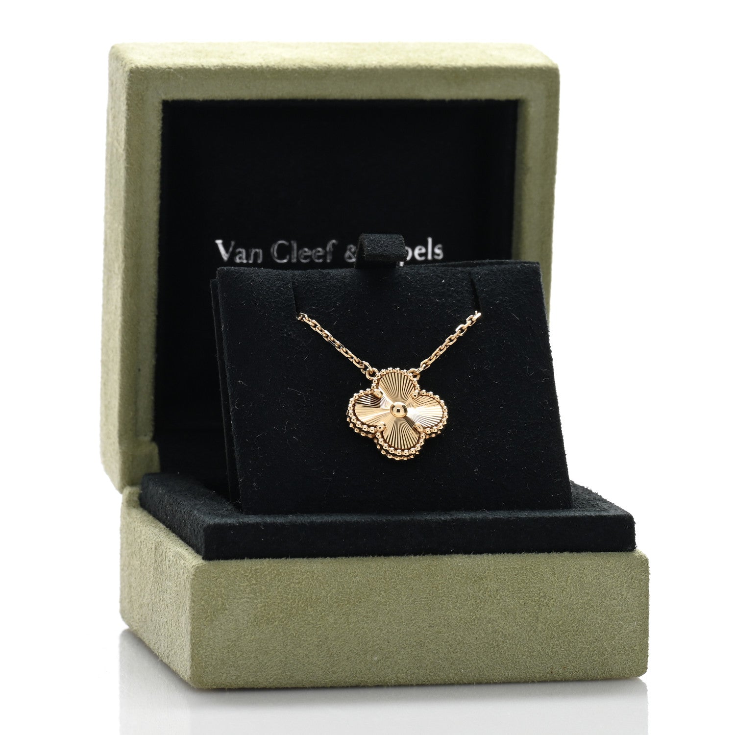 Van Cleef & Arpels 18K Yellow Gold Guilloche Vintage Alhambra Pendant Necklace 4 of 4