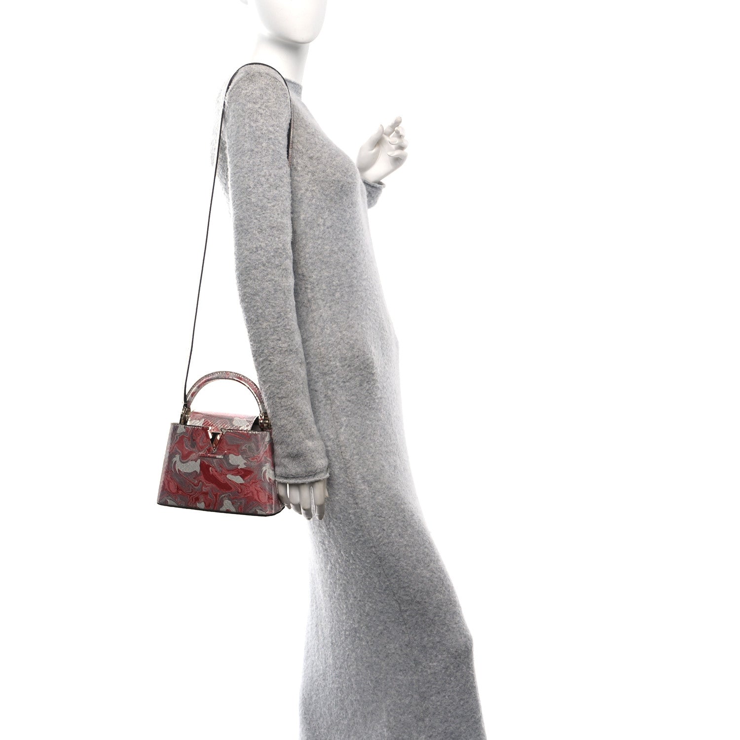Louis Vuitton Metallic Marbled Snakeskin Capucines Mini Pink Silver 2 of 10