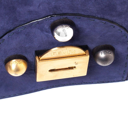 Fendi Suede Calfskin Romano Selleria Secret Code Satchel Blue 6 of 9