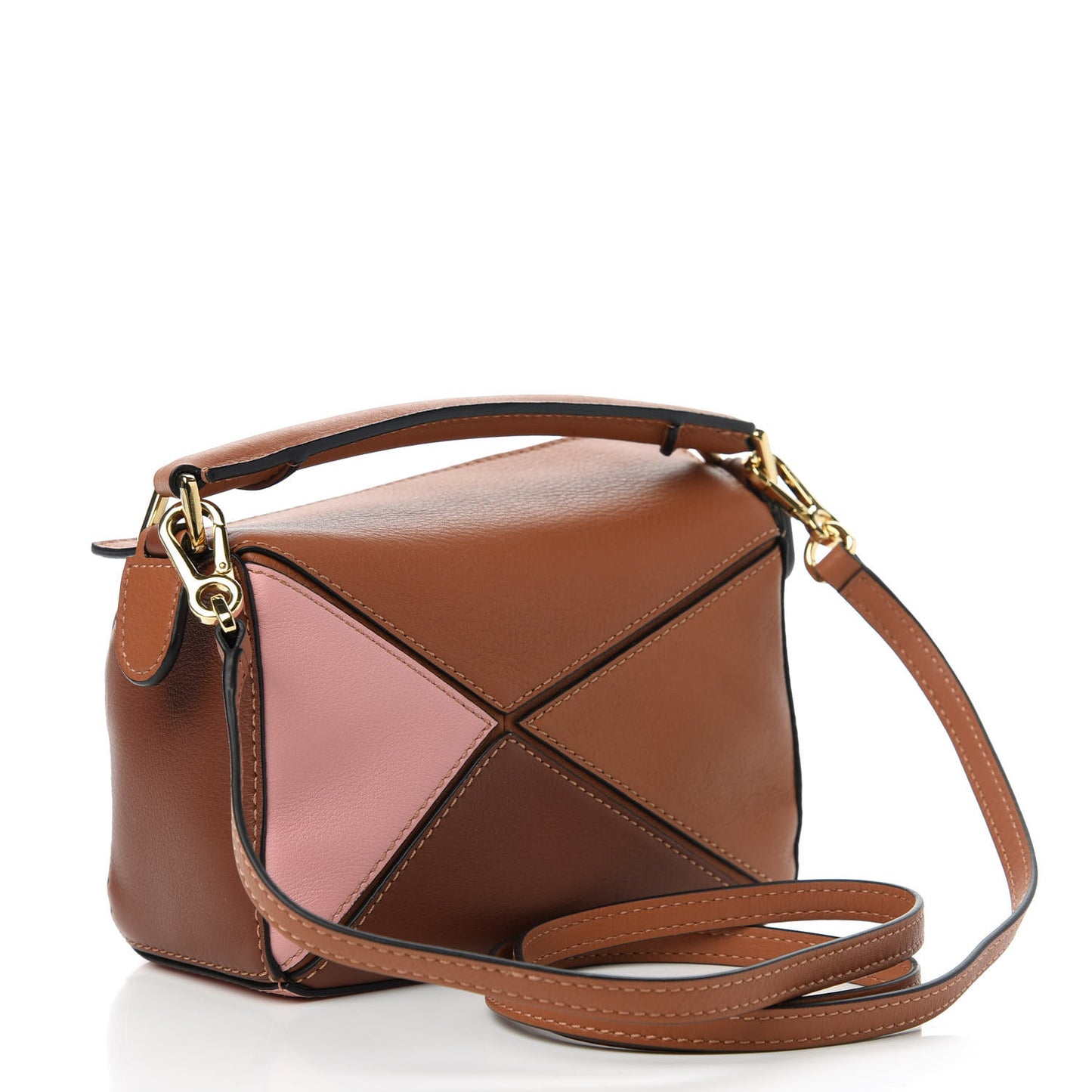 Calfskin Mini Puzzle Bag Tan Medium Pink