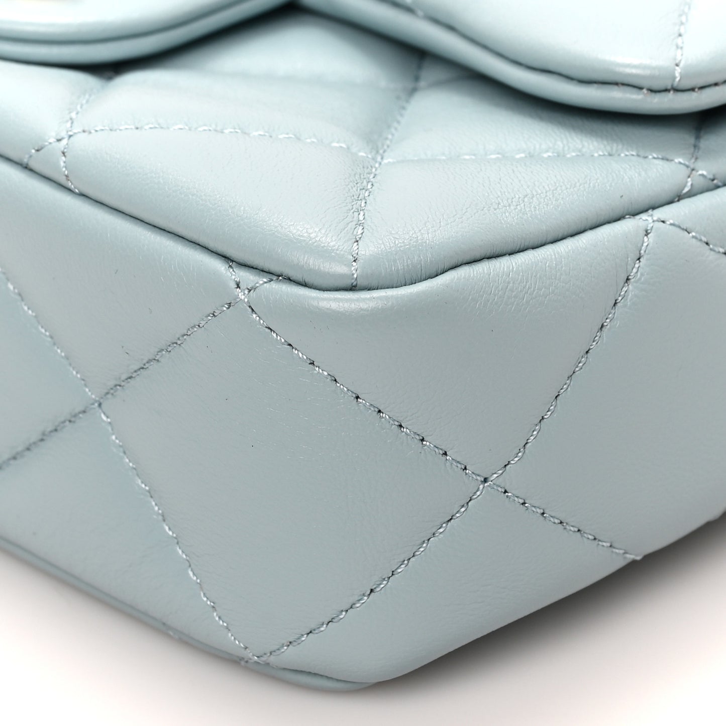 Lambskin Enamel Quilted Mini Pending CC Square Flap Light Blue