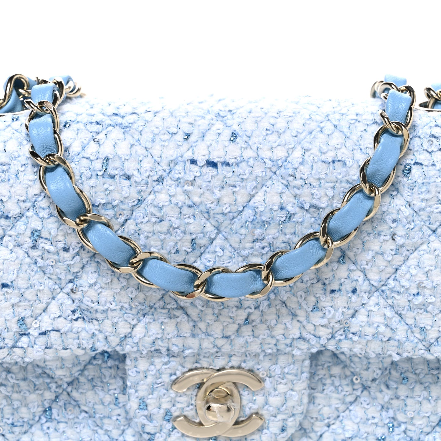 Tweed Quilted Mini Rectangular Flap Blue White Silver